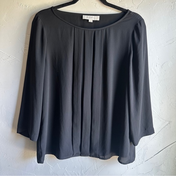 LOFT Tops - Ann Taylor LOFT Black Sheer‎ Flowy Blouse Sz M Minimalist Elevated Basic Goth